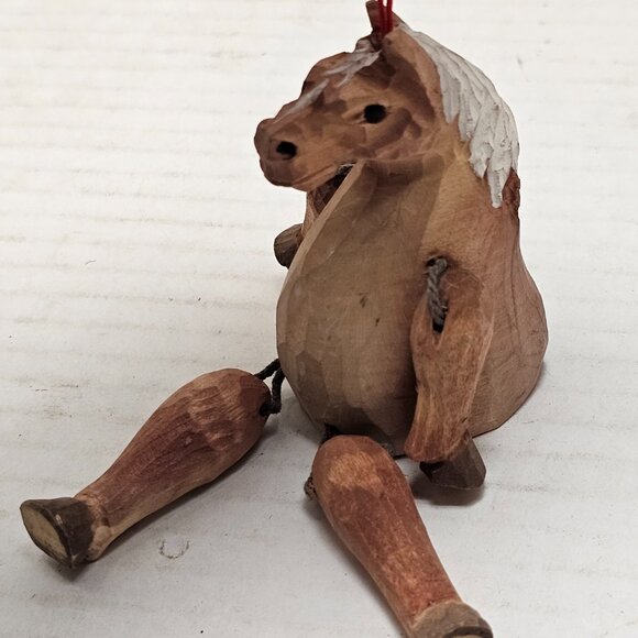 Vintage Folk Art Animal Horse Shelf Sitter Pull String Puppet Ornament Wood - Picture 3 of 10